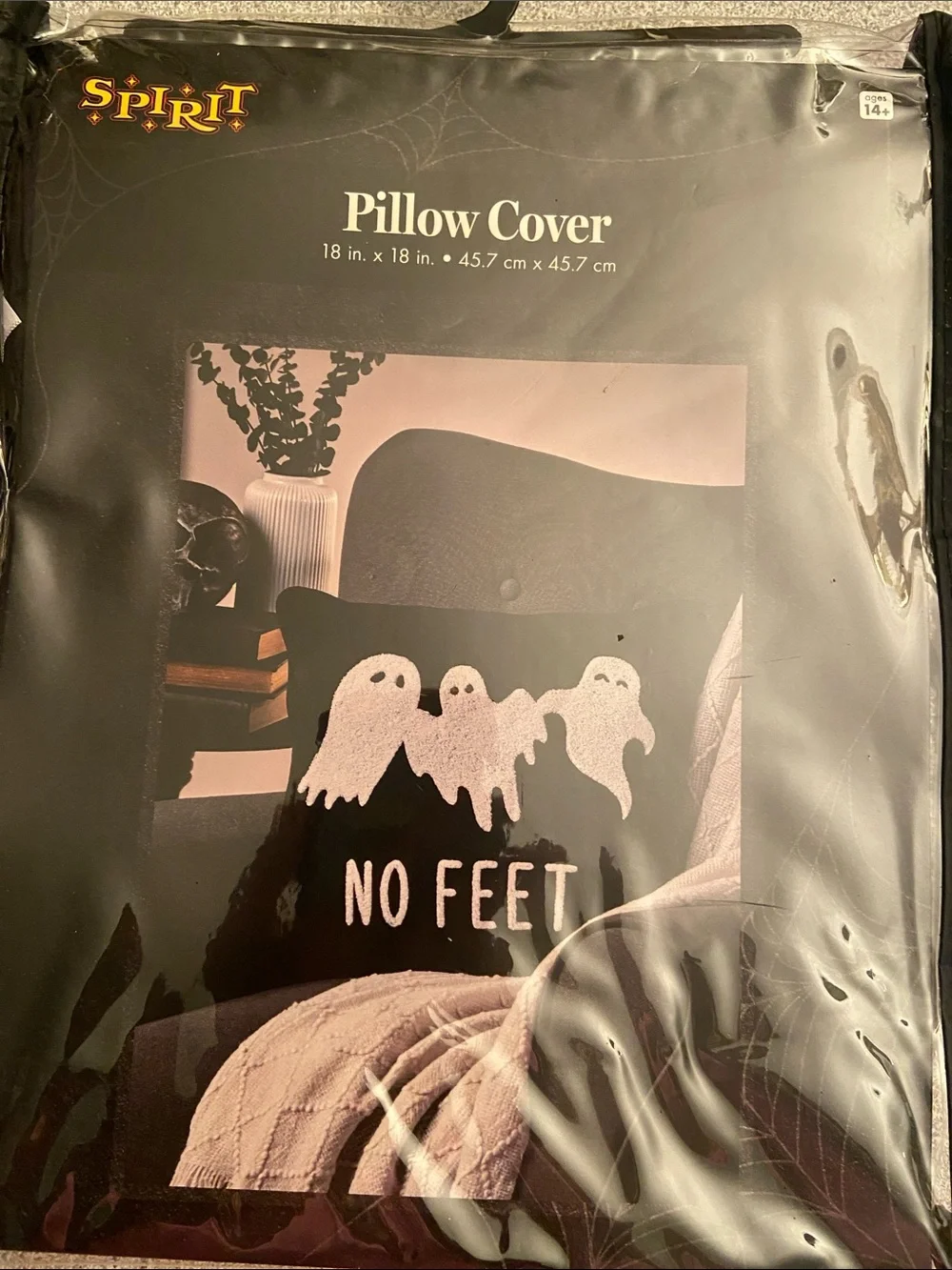 Spirit Black Pillow Cover with White Ghosts 'No Feet'